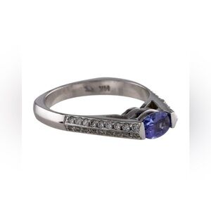 14KT White Gold Natural Tanzanite and Natural Diamonds Cocktail Ring